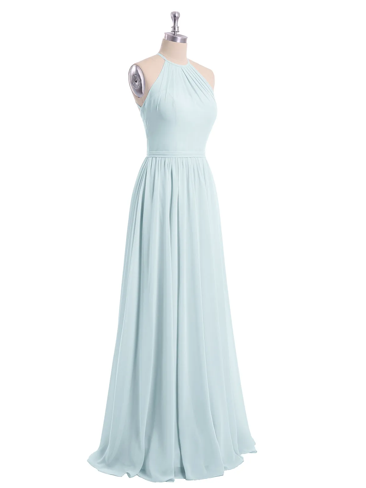 Halter Long Chiffon Gowns with Double Straps-Mist