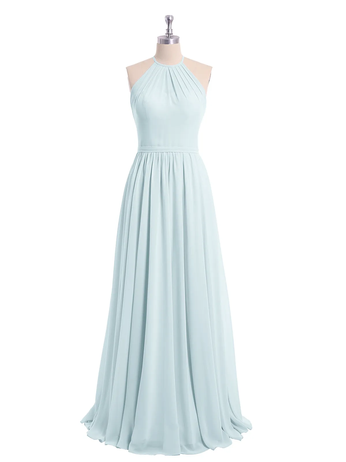 Halter Long Chiffon Gowns with Double Straps-Mist