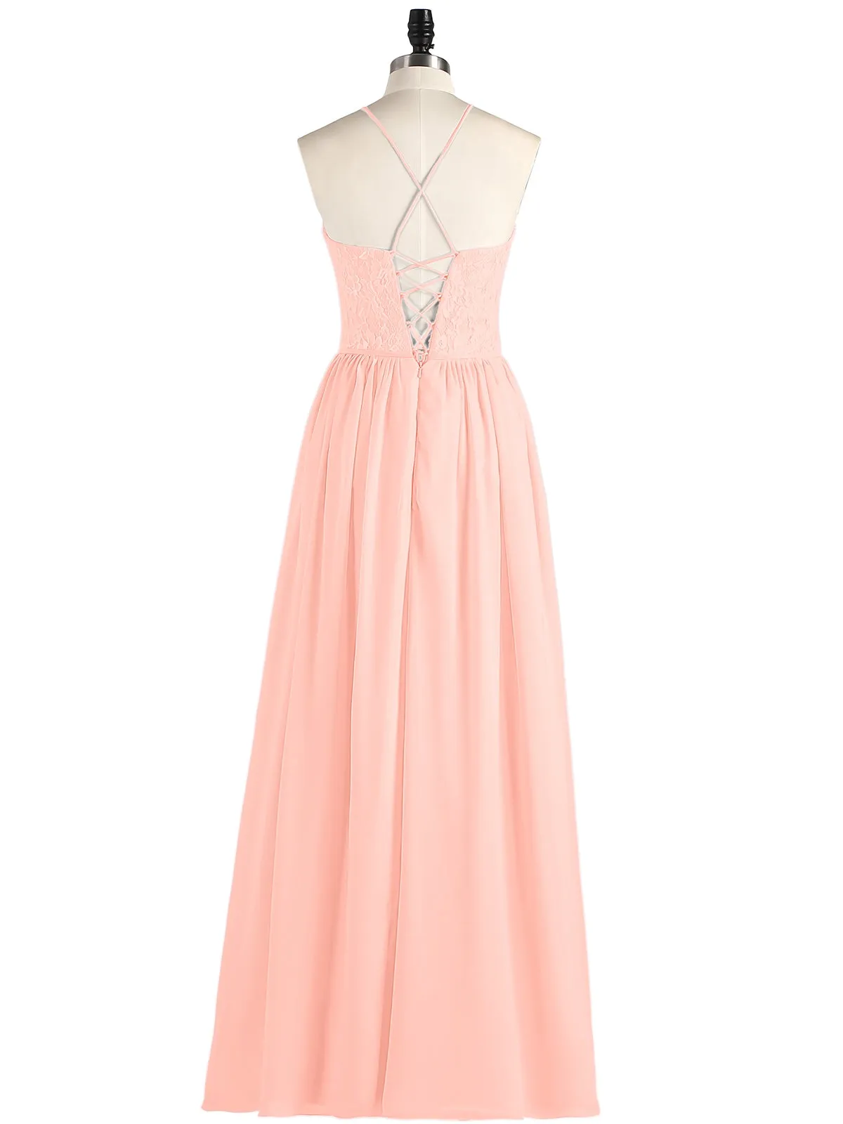 Illusion Neck Lace and Chiffon Maxi Gowns-Coral