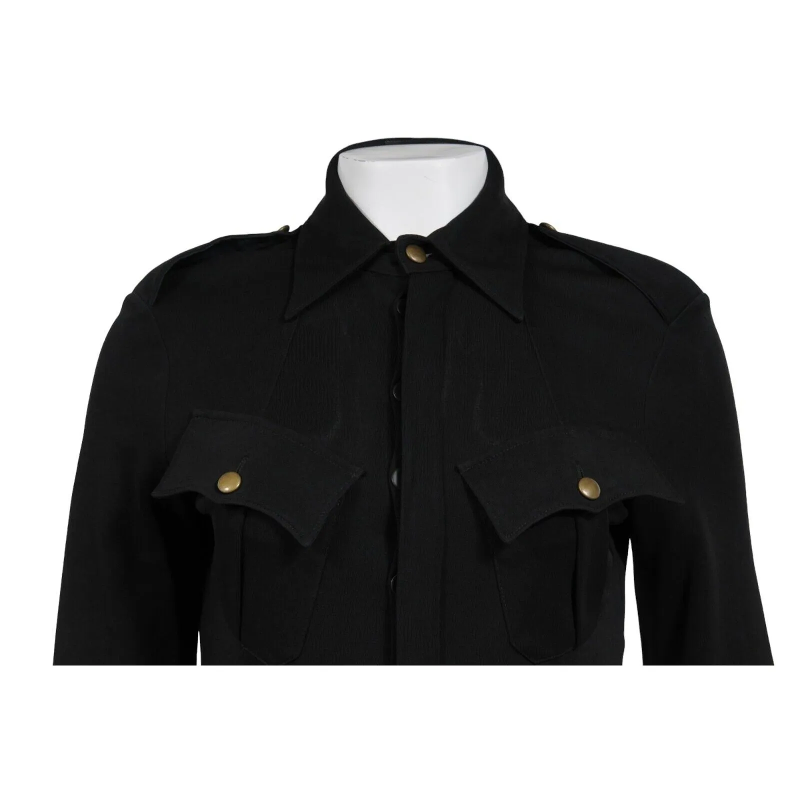 Jean Paul Gaultier Military Midi Dress US 8 Black Collared Long Sleeve