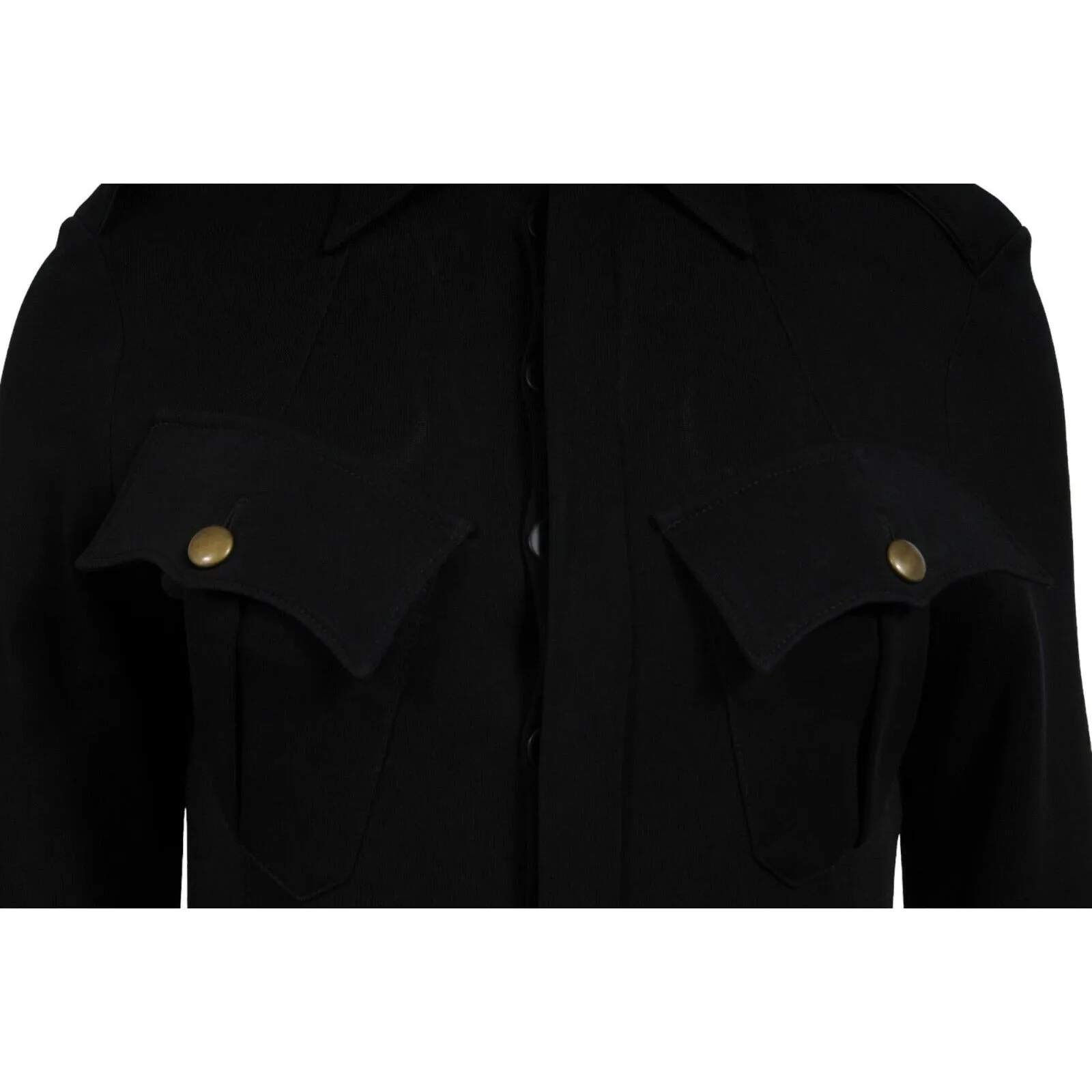 Jean Paul Gaultier Military Midi Dress US 8 Black Collared Long Sleeve