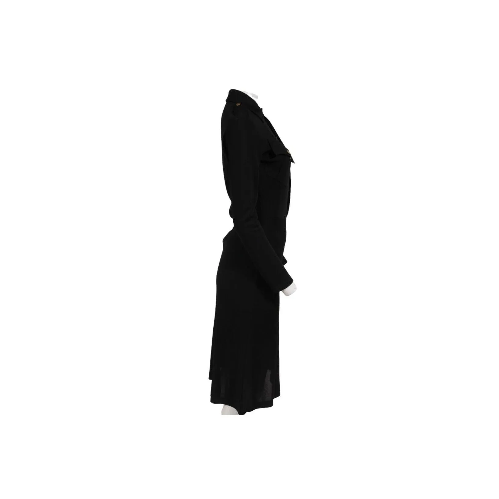 Jean Paul Gaultier Military Midi Dress US 8 Black Collared Long Sleeve