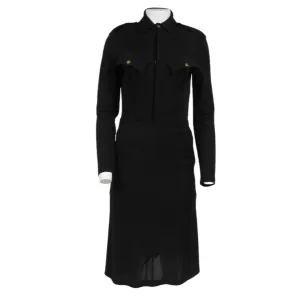 Jean Paul Gaultier Military Midi Dress US 8 Black Collared Long Sleeve