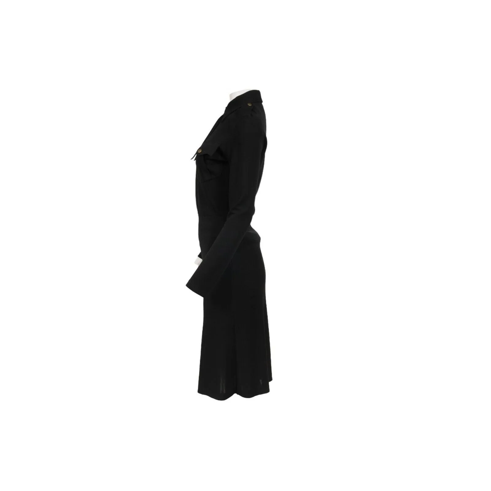 Jean Paul Gaultier Military Midi Dress US 8 Black Collared Long Sleeve