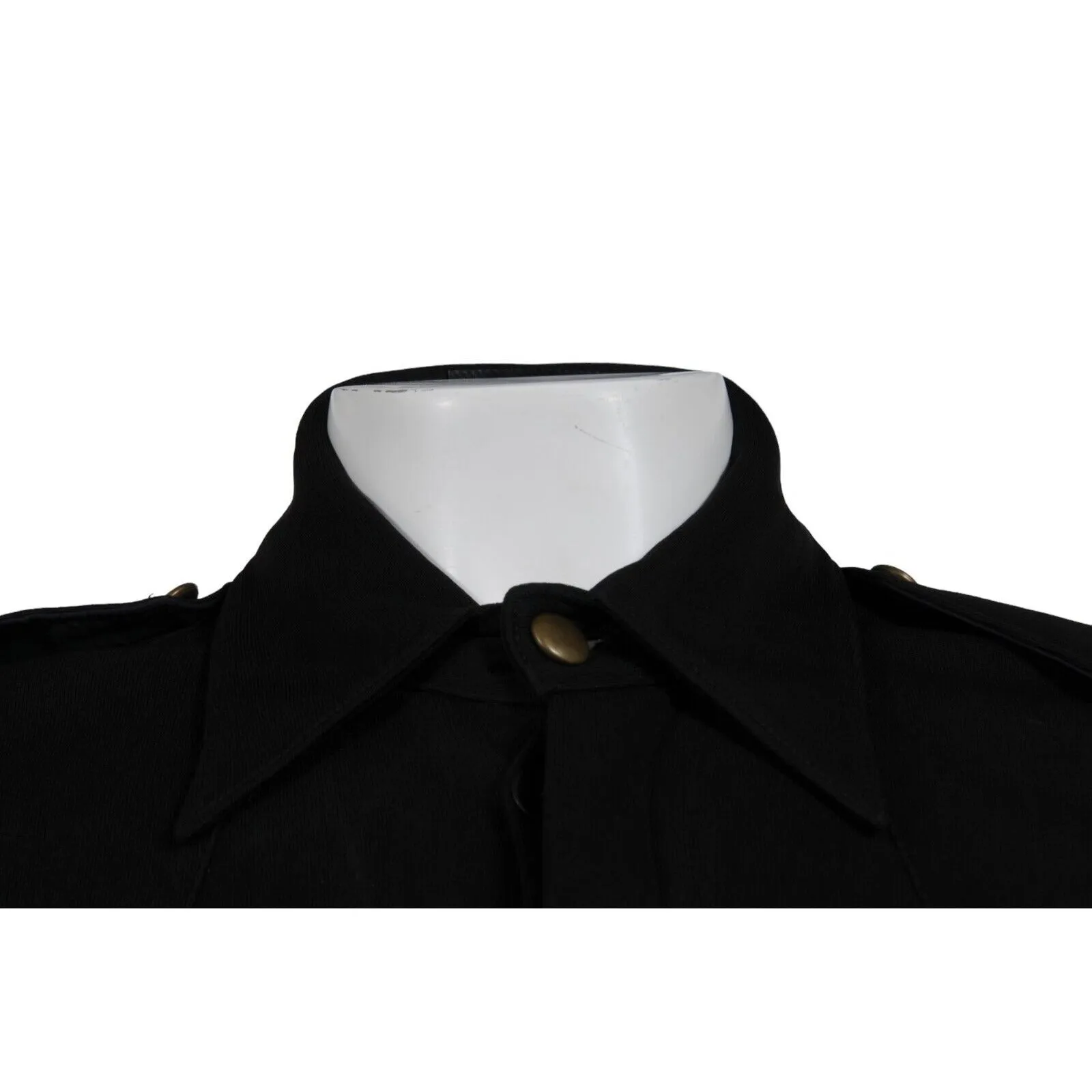 Jean Paul Gaultier Military Midi Dress US 8 Black Collared Long Sleeve