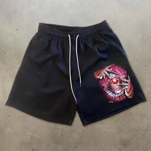 Joker Cartoon Print Vintage Mesh Shorts