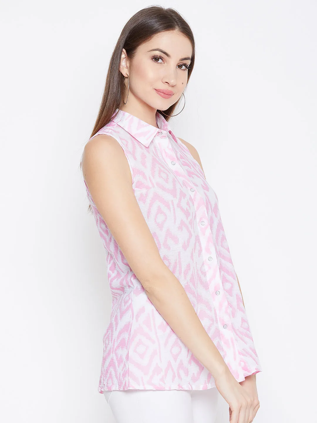 JUMP USA Women White & Pink Printed Casual Shirts
