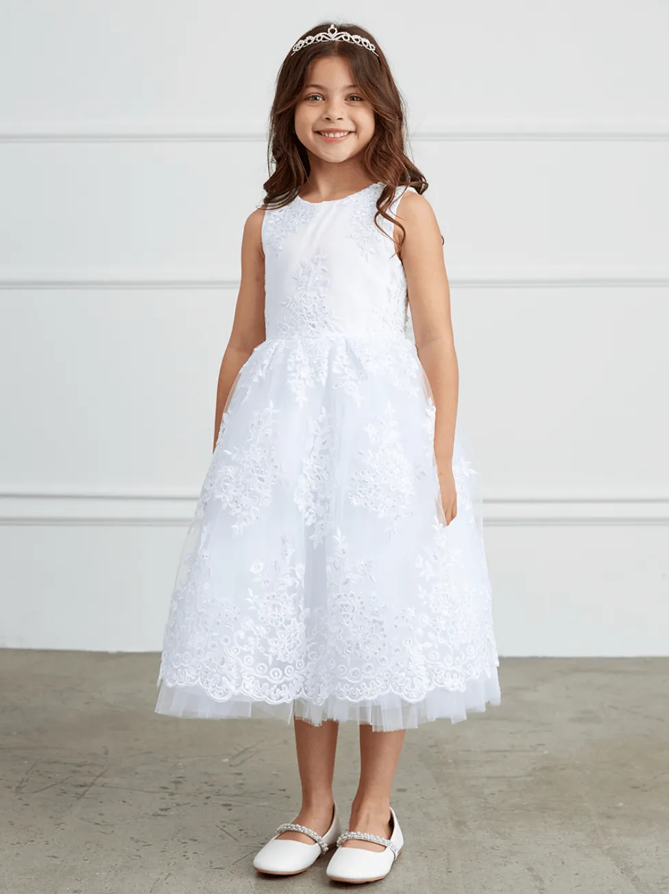 Kids Metallic Lace Embroidered Dress With Tulle Skirt #TK5816 | Norma Reed