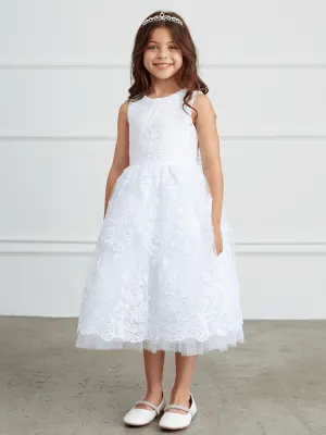 Kids Metallic Lace Embroidered Dress With Tulle Skirt #TK5816 | Norma Reed