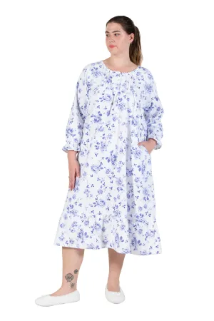 La Cera Plus Size Porcelain Blue Floral Flannel Gown