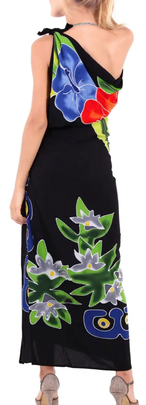 LA LEELA Bathing Towel Beachwear Womens Sarong Regular Bikini Cover up Floral Printed Black