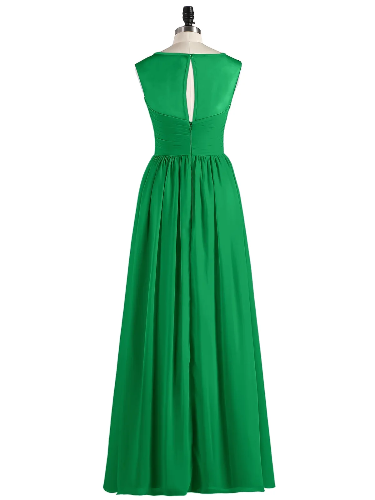 Long Chiffon Gowns with Illusion Neckline-Emerald Plus Size
