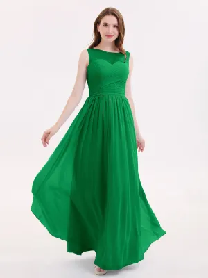 Long Chiffon Gowns with Illusion Neckline-Emerald Plus Size