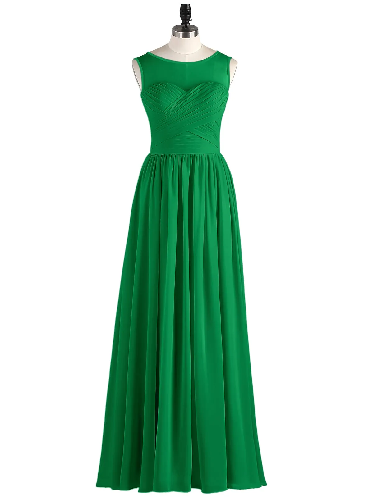 Long Chiffon Gowns with Illusion Neckline-Emerald Plus Size