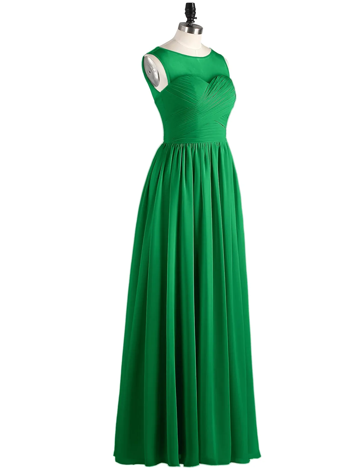 Long Chiffon Gowns with Illusion Neckline-Emerald Plus Size