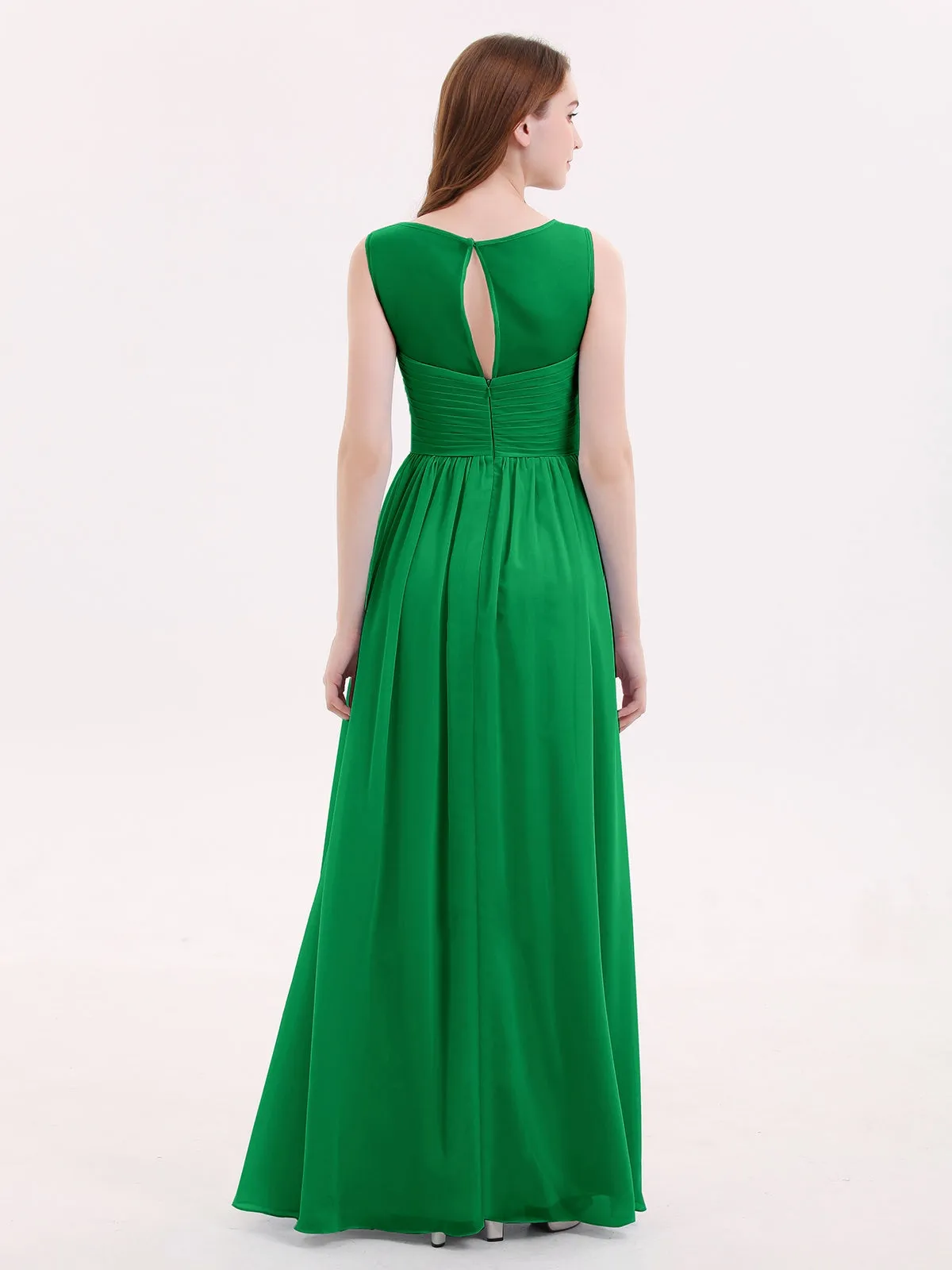 Long Chiffon Gowns with Illusion Neckline-Emerald Plus Size