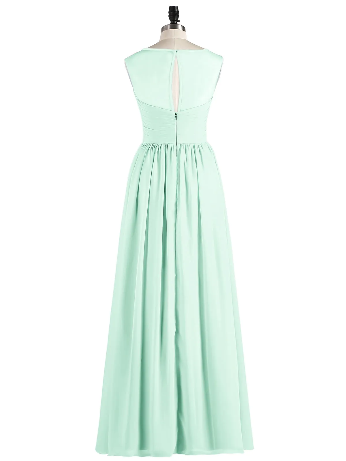 Long Chiffon Gowns with Illusion Neckline-Mint Green