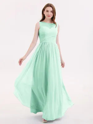 Long Chiffon Gowns with Illusion Neckline-Mint Green