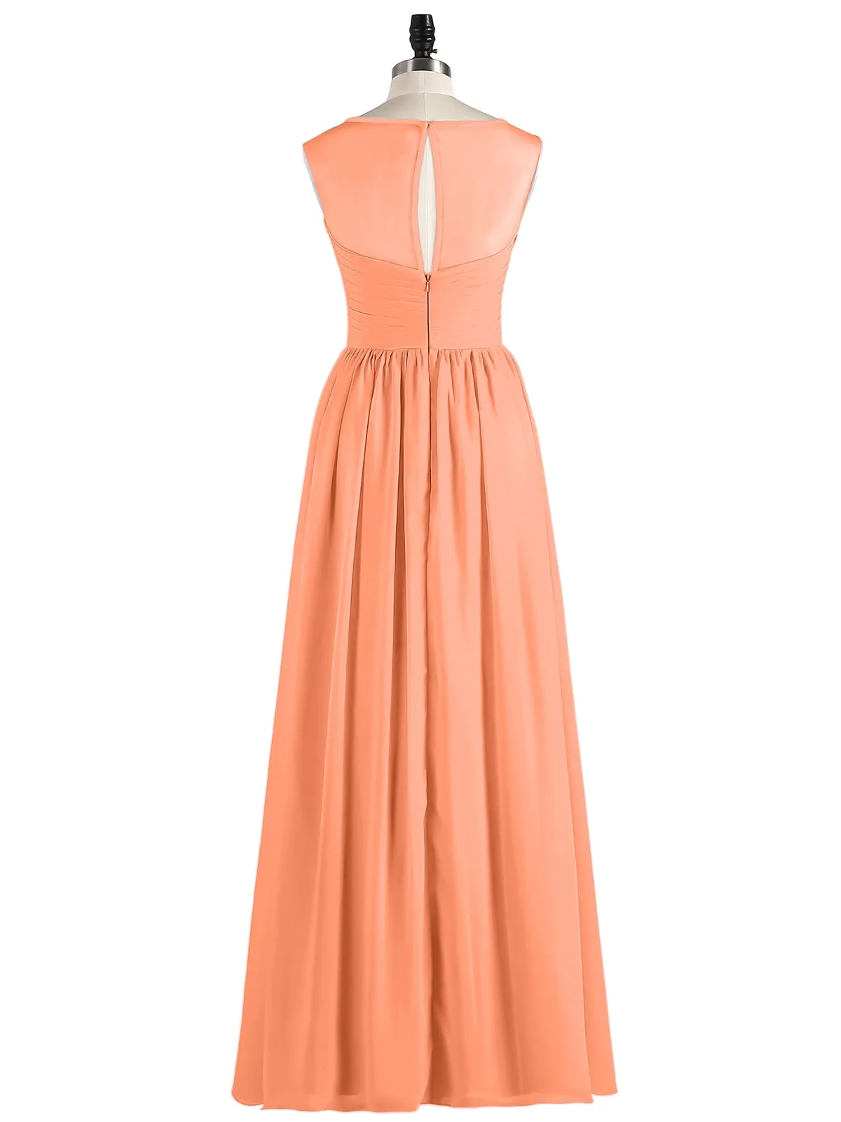 Long Chiffon Gowns with Illusion Neckline-Papaya