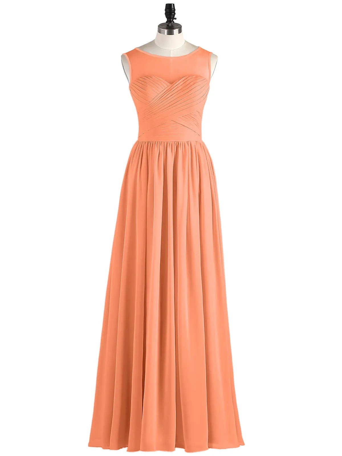 Long Chiffon Gowns with Illusion Neckline-Papaya
