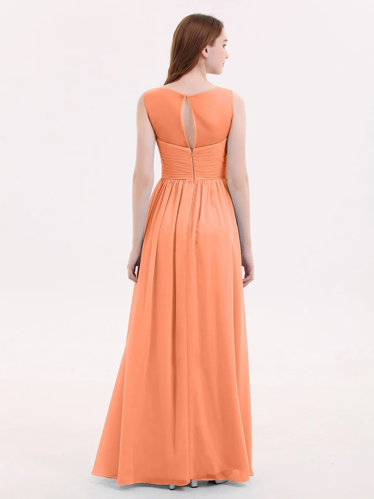 Long Chiffon Gowns with Illusion Neckline-Papaya