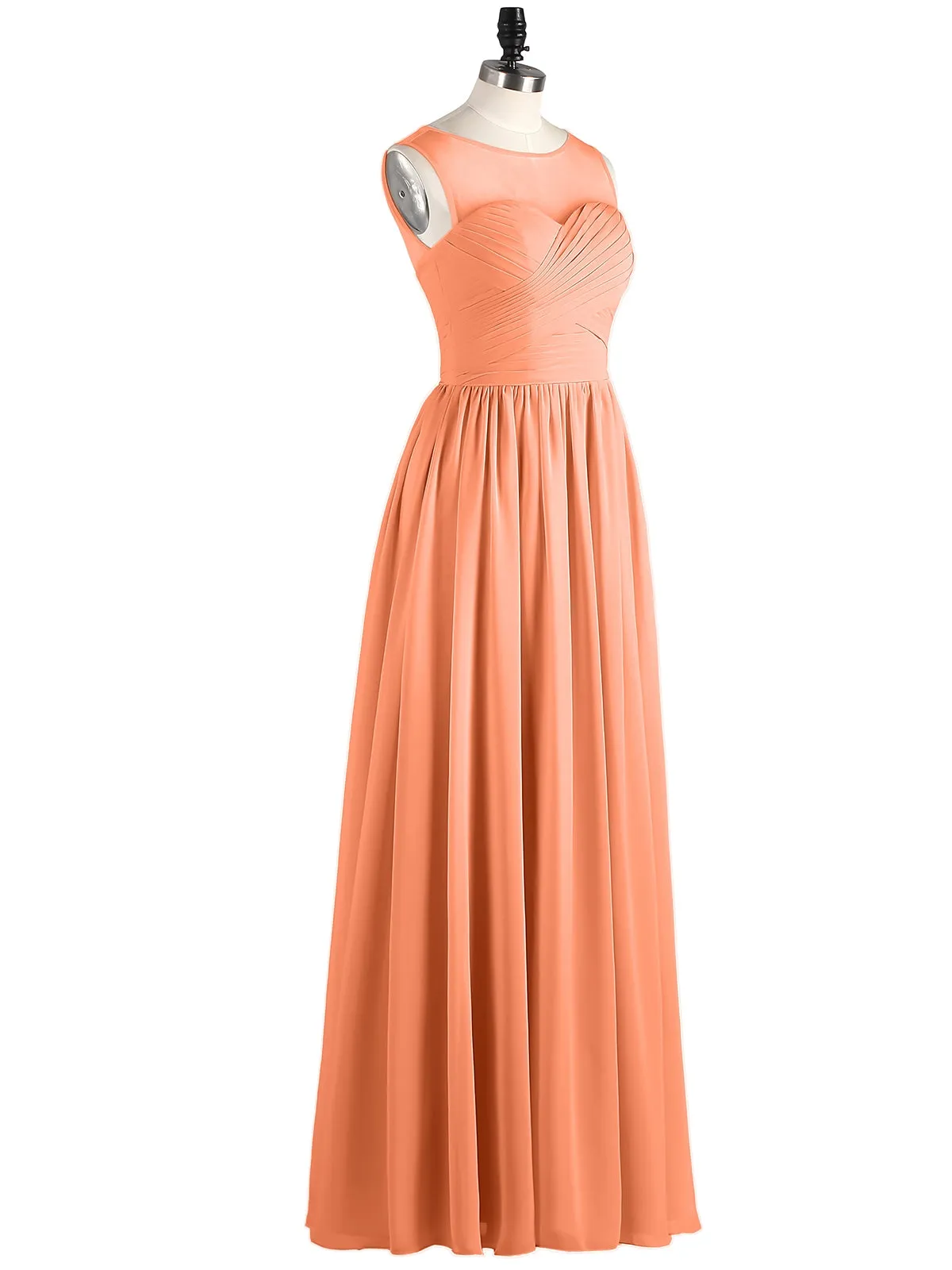 Long Chiffon Gowns with Illusion Neckline-Papaya