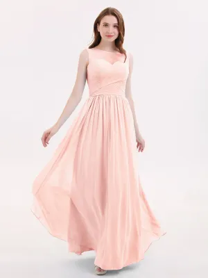 Long Chiffon Gowns with Illusion Neckline-Pearl Pink Long Chiffon Gowns with Illusion Neckline-Pearl Pink