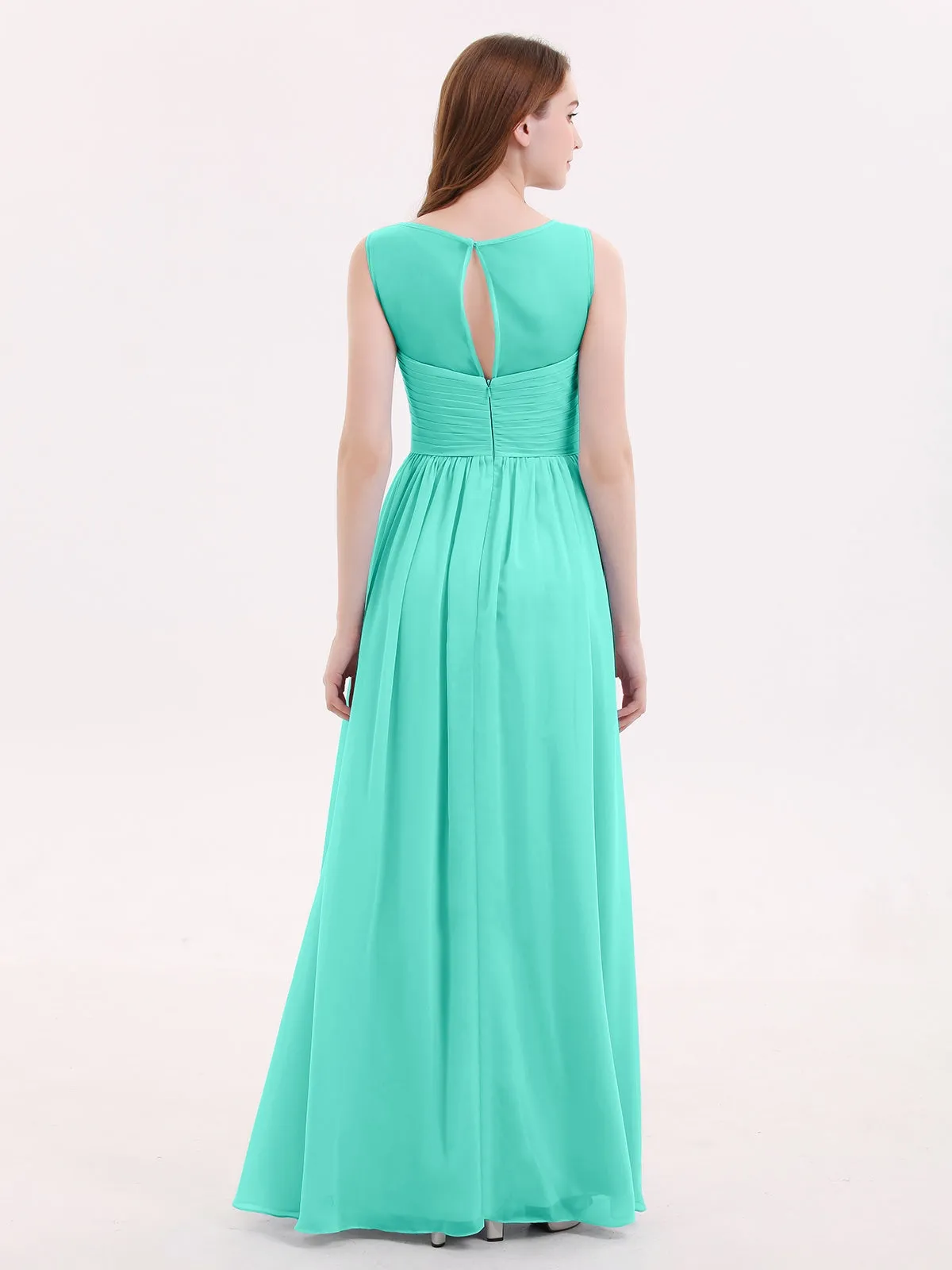Long Chiffon Gowns with Illusion Neckline-Spa