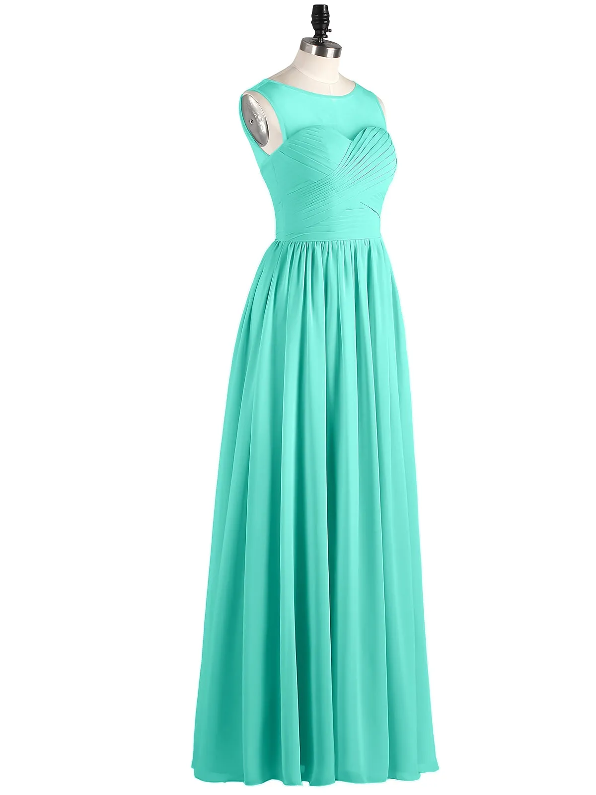 Long Chiffon Gowns with Illusion Neckline-Spa