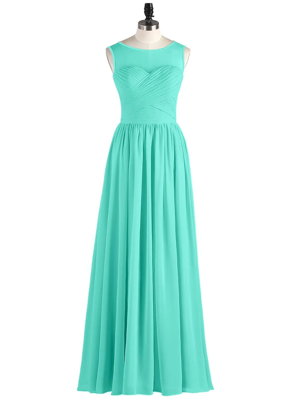 Long Chiffon Gowns with Illusion Neckline-Spa