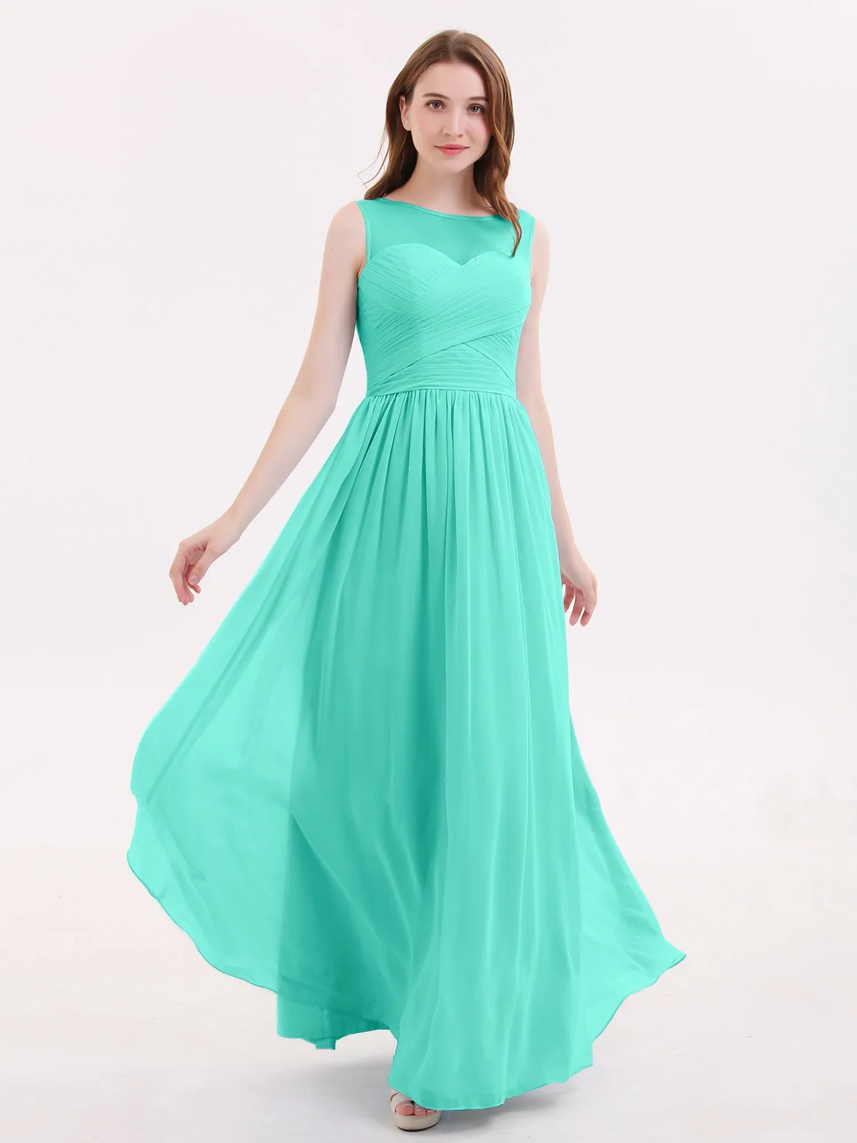 Long Chiffon Gowns with Illusion Neckline-Spa