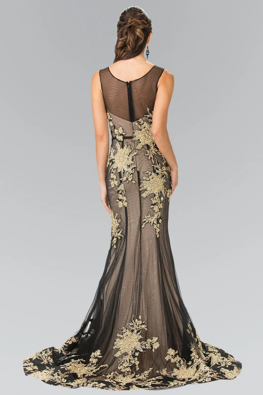 Long Illusion Mermaid Gown with Embroidery by Elizabeth K GL2335