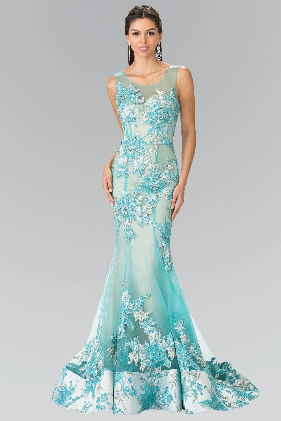 Long Illusion Mermaid Gown with Embroidery by Elizabeth K GL2335