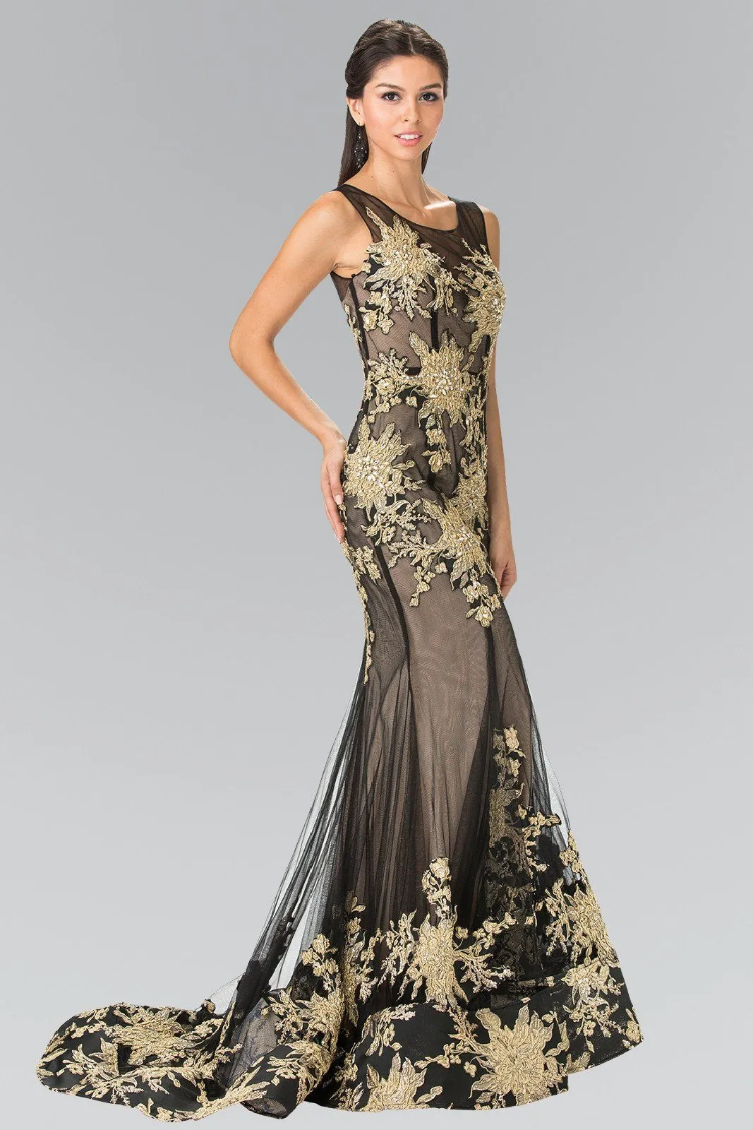 Long Illusion Mermaid Gown with Embroidery by Elizabeth K GL2335