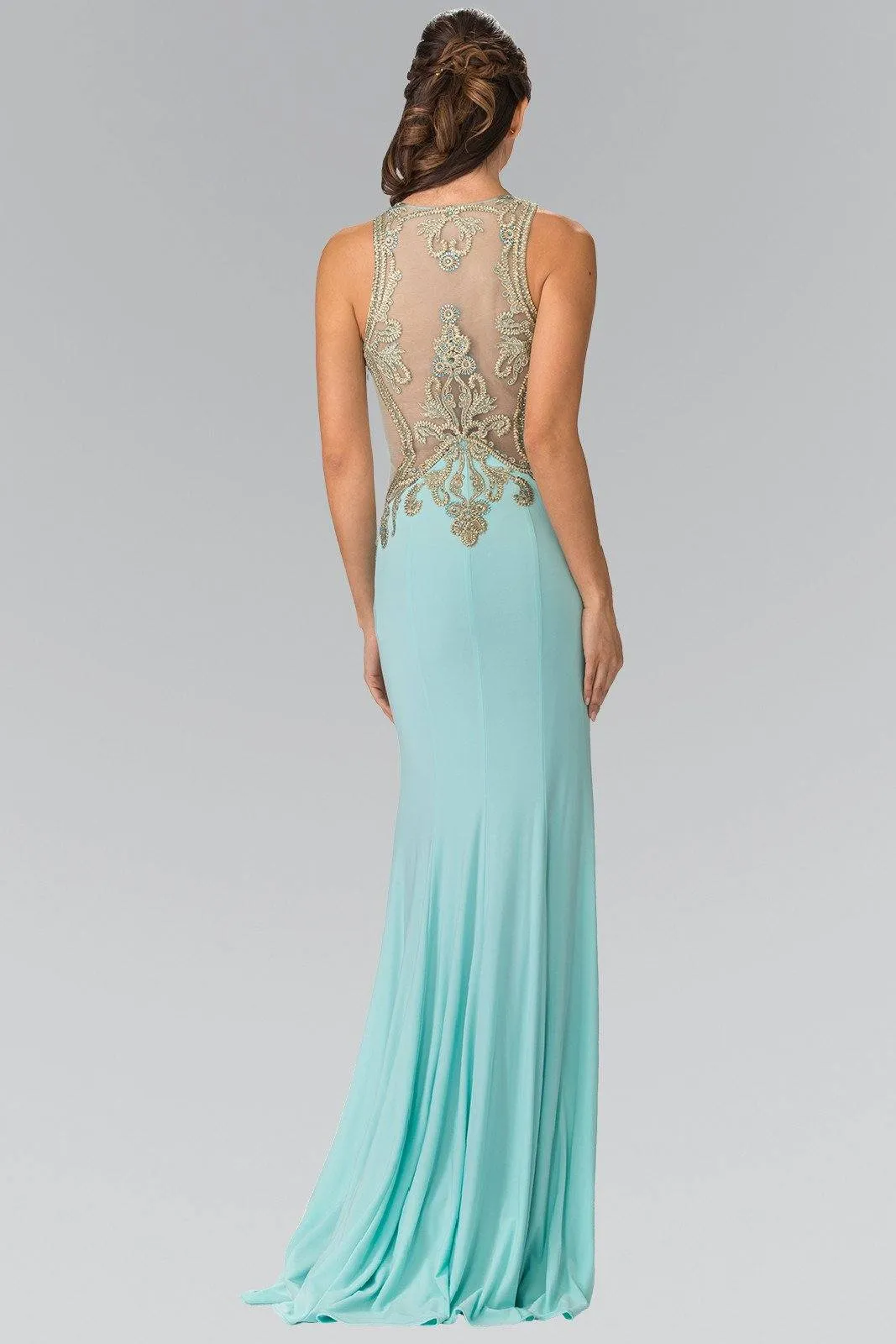 Long Sleeveless Beaded Illusion Dress by Elizabeth K GL2321