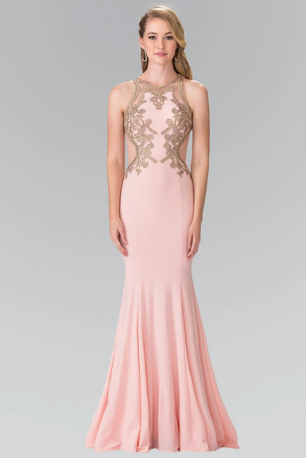 Long Sleeveless Beaded Illusion Dress by Elizabeth K GL2321