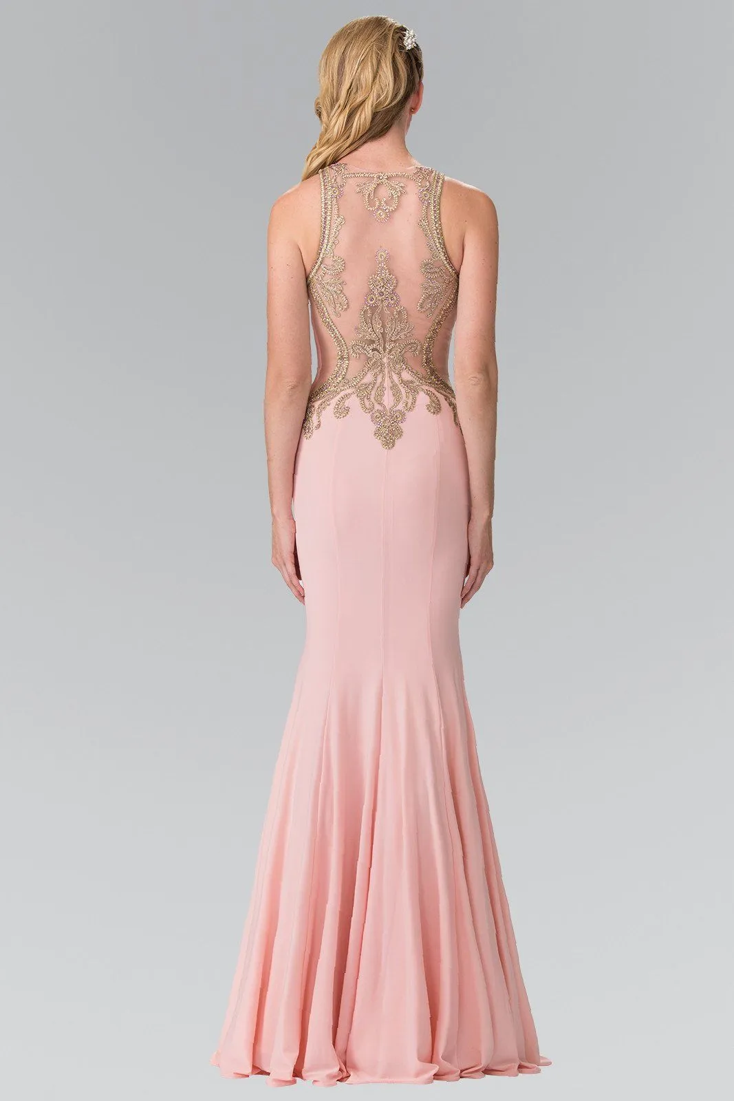 Long Sleeveless Beaded Illusion Dress by Elizabeth K GL2321