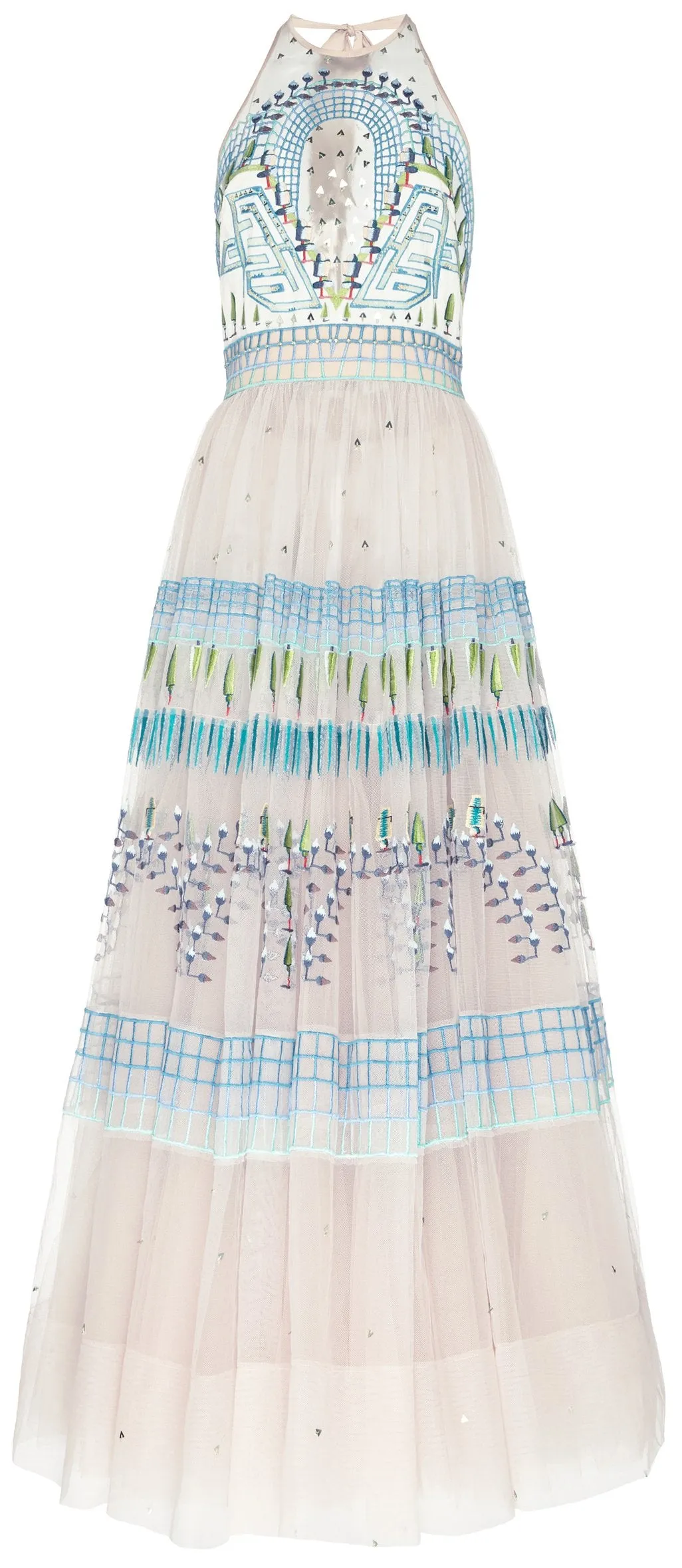 Maze-Embroidered Halter Gown