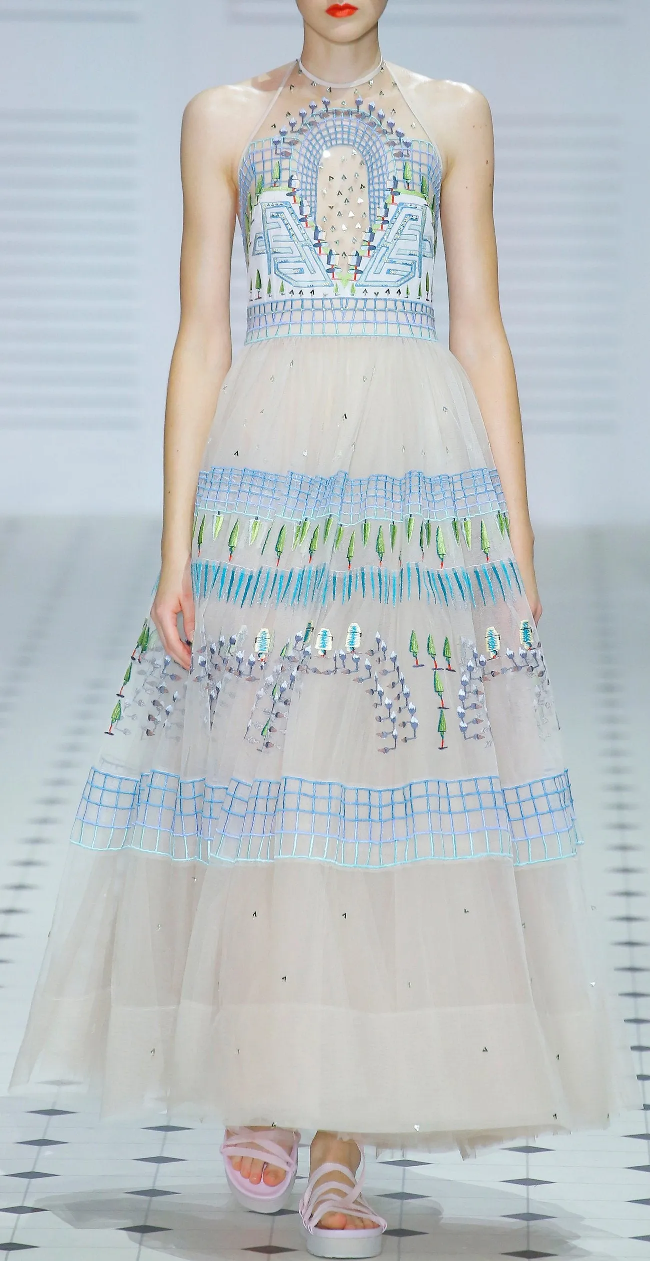 Maze-Embroidered Halter Gown