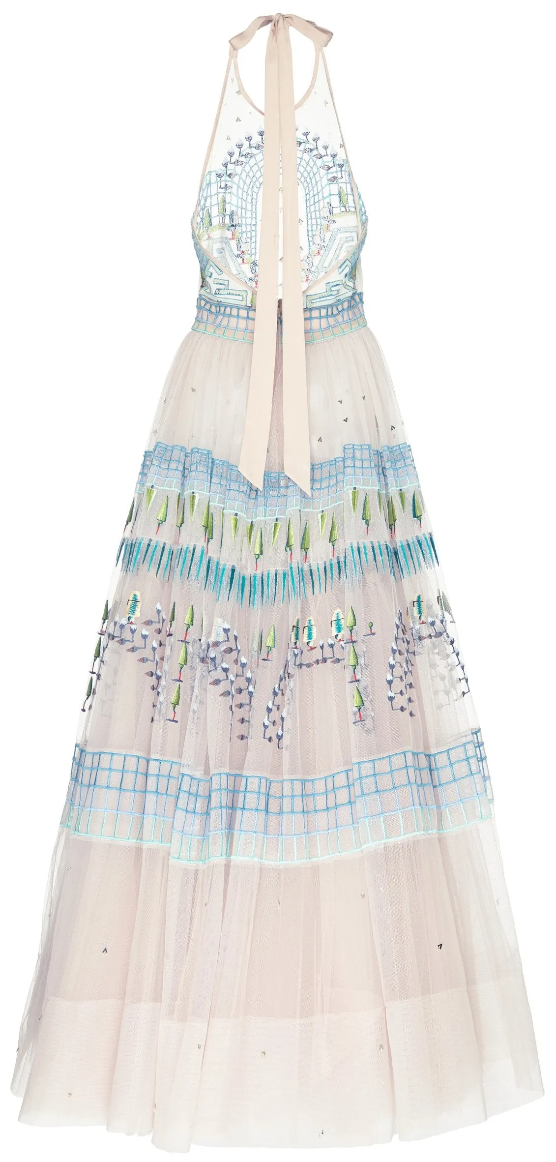 Maze-Embroidered Halter Gown