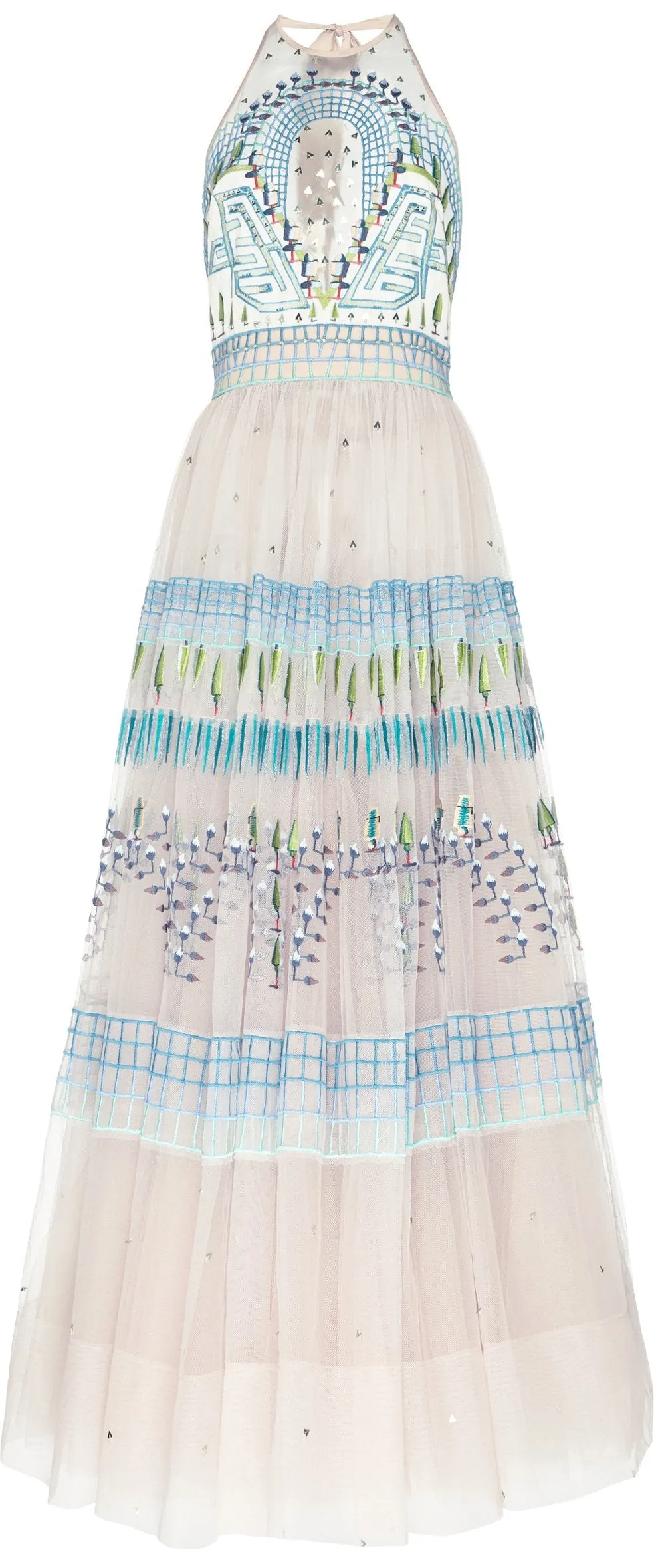 Maze-Embroidered Halter Gown