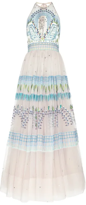 Maze-Embroidered Halter Gown