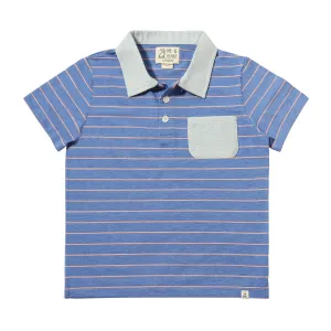 Me & Henry Anchor Polo Shirt / Royal & Pink Striped Slub