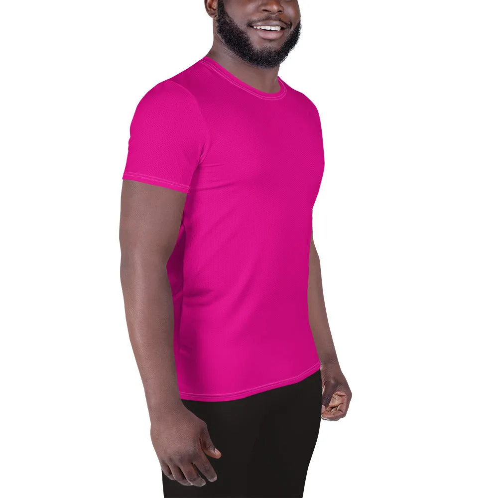 Men's Athletic Short Sleeve Rash Guard - Solid Color Training Gear - Hollywood Cerise