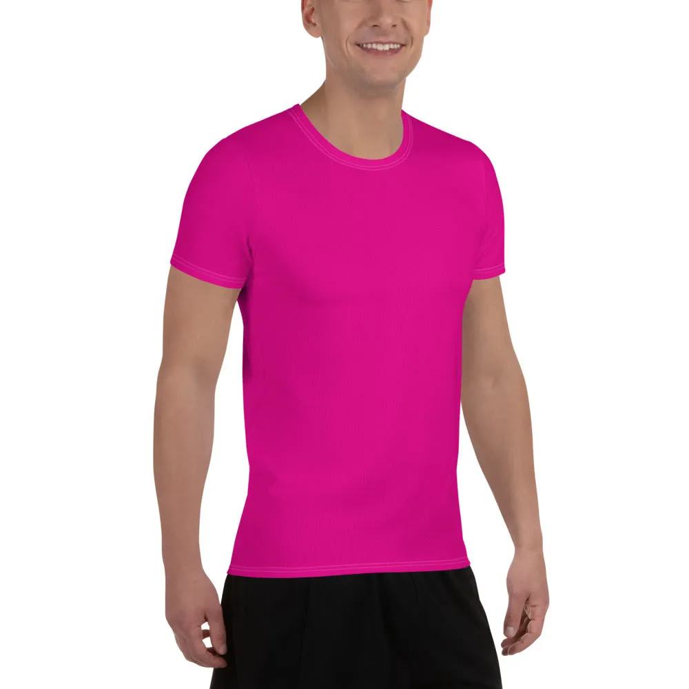Men's Athletic Short Sleeve Rash Guard - Solid Color Training Gear - Hollywood Cerise