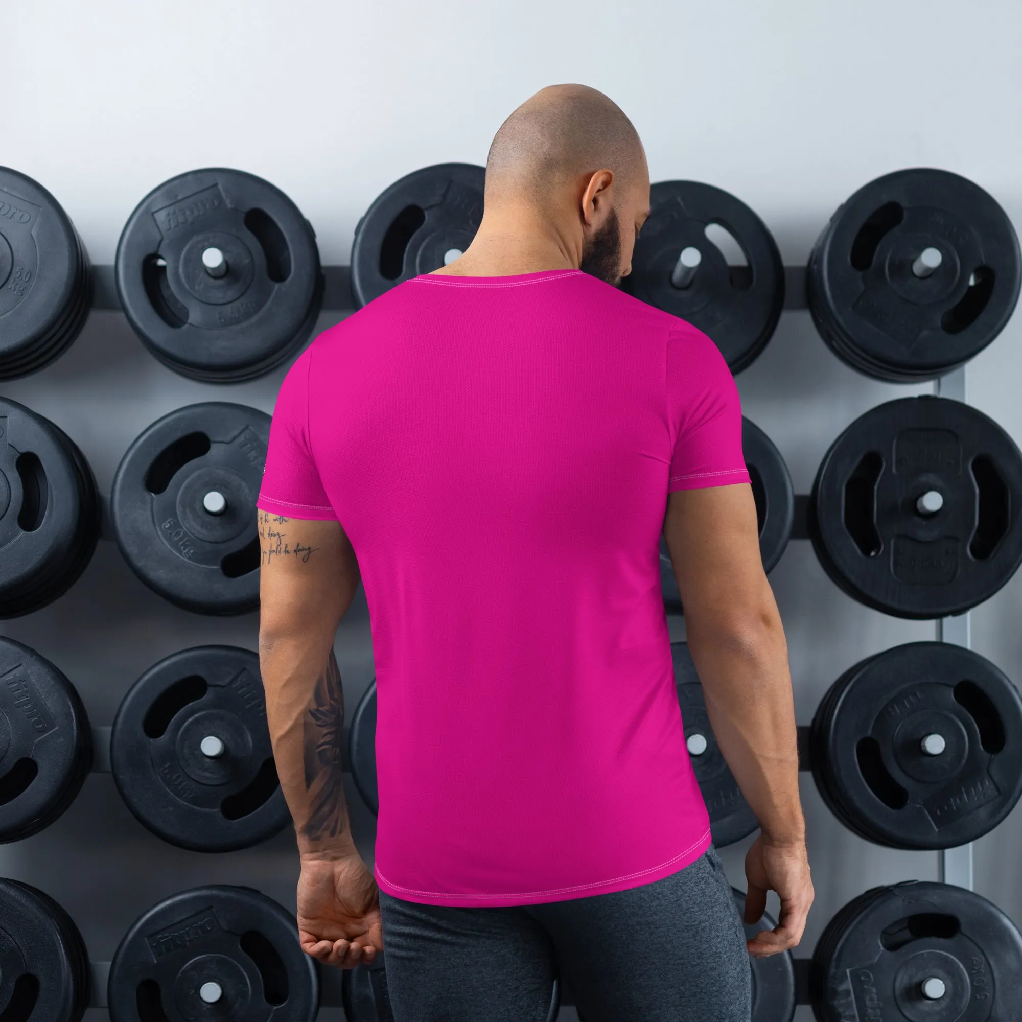 Men's Athletic Short Sleeve Rash Guard - Solid Color Training Gear - Hollywood Cerise