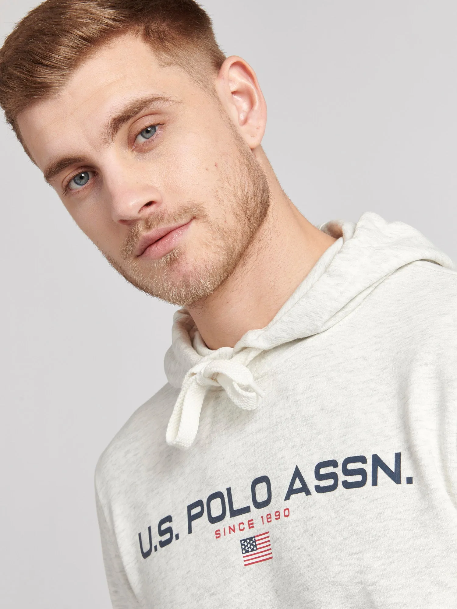 Mens Block Flag Graphic Hoodie in Light Grey Marl