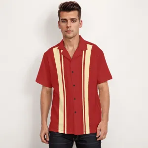 Men's Retro Red 60s Style Vintage Bowling Shirt - Color Block Vintage Style Top