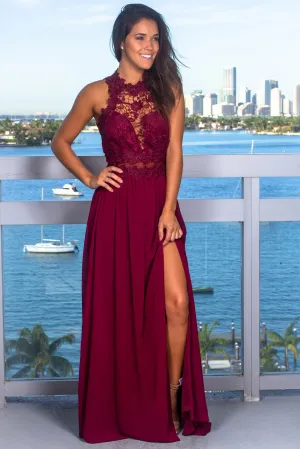 Merlot Embroidered Top Maxi Dress
