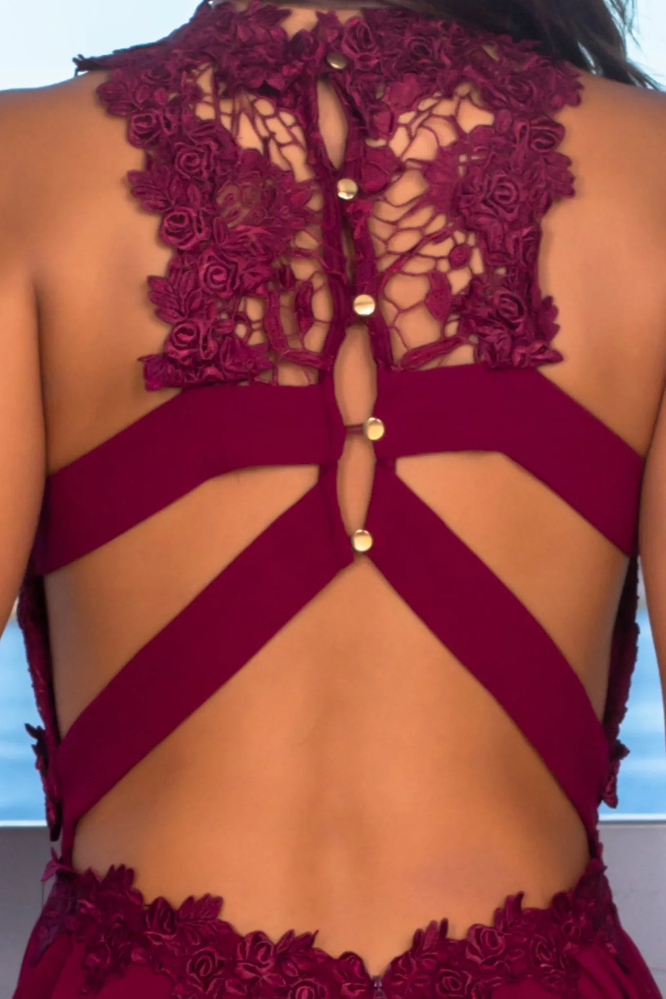 Merlot Embroidered Top Maxi Dress